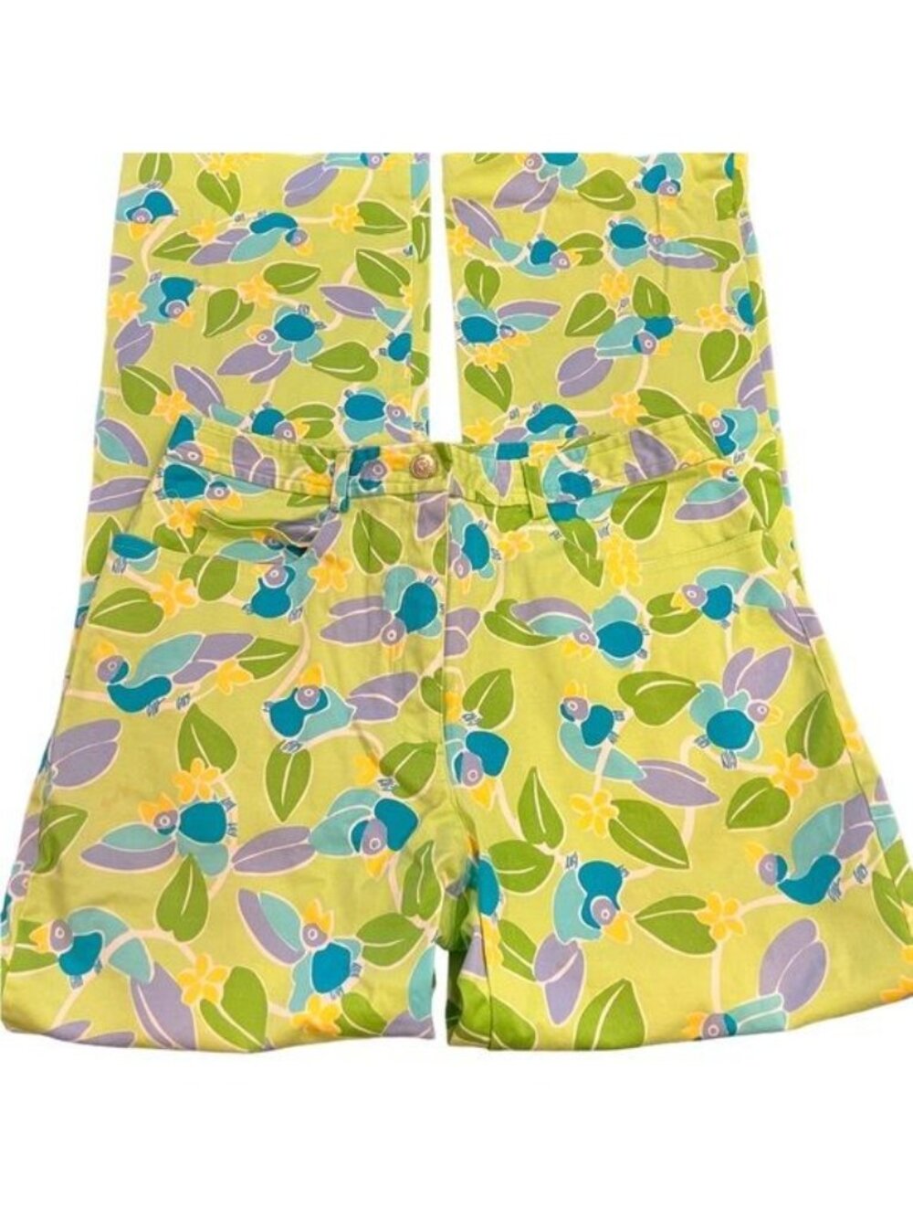 Lilly Pulitzer white label vintage pants size 2 Lime green with floral and birds - Picture 3 of 13